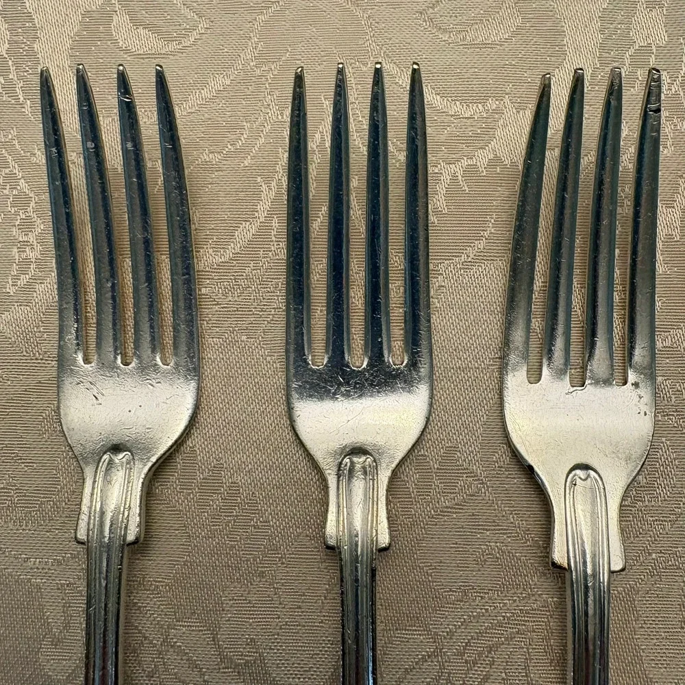 WWII US Navy Officer's Mess Silverplate Flatware 6pc Kings Design USN 1940s